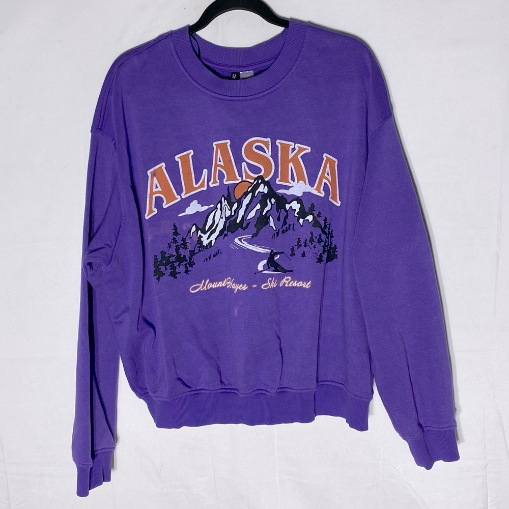 H&M Divided Purple Orange Oversized Crew Neck Alaska Sweatshirt XL